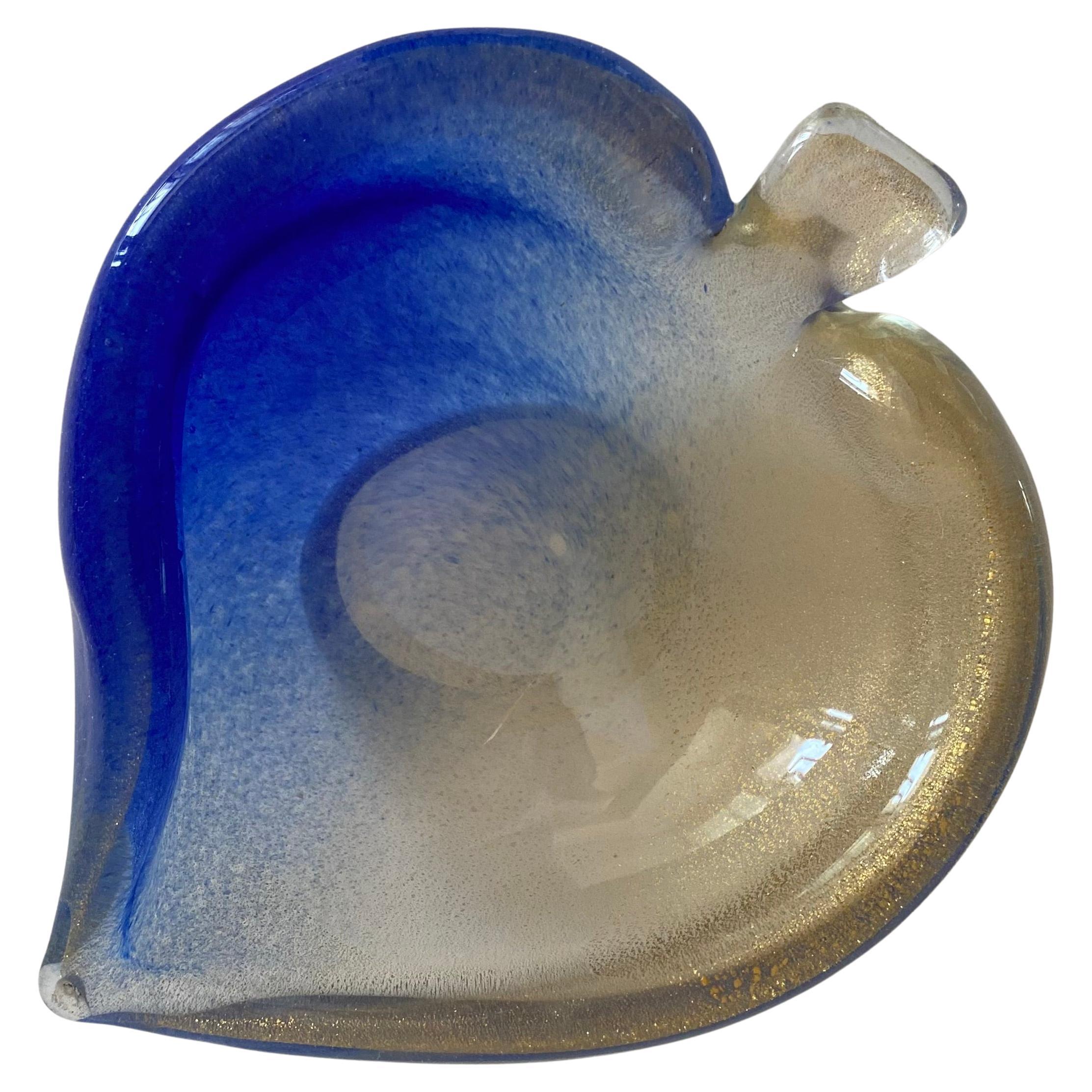 1950s ARCHIMEDE SEGUSO Spade Shaped Murano Glass Vide-Poche Dish BLUE Polveri