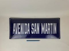 1950s Argentinian Vintage Blue Enameled Metal Street Sign Avenida Saint Martin