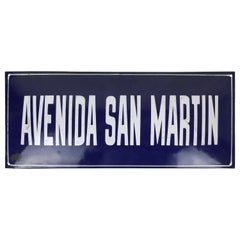 1950s Argentinian Vintage Blue Enameled Metal Street Sign Avenida Saint Martin 
