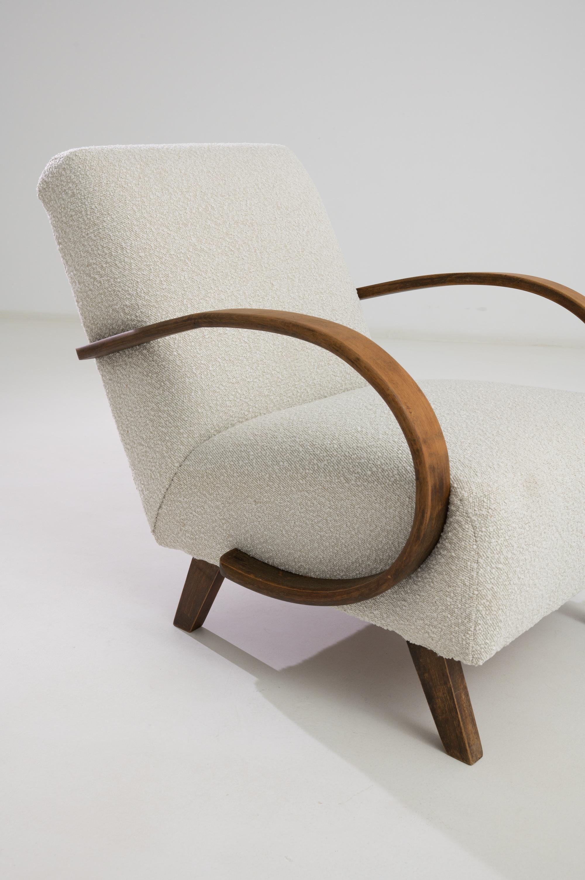 Bouclé 1950s Armchair by J. Halabala