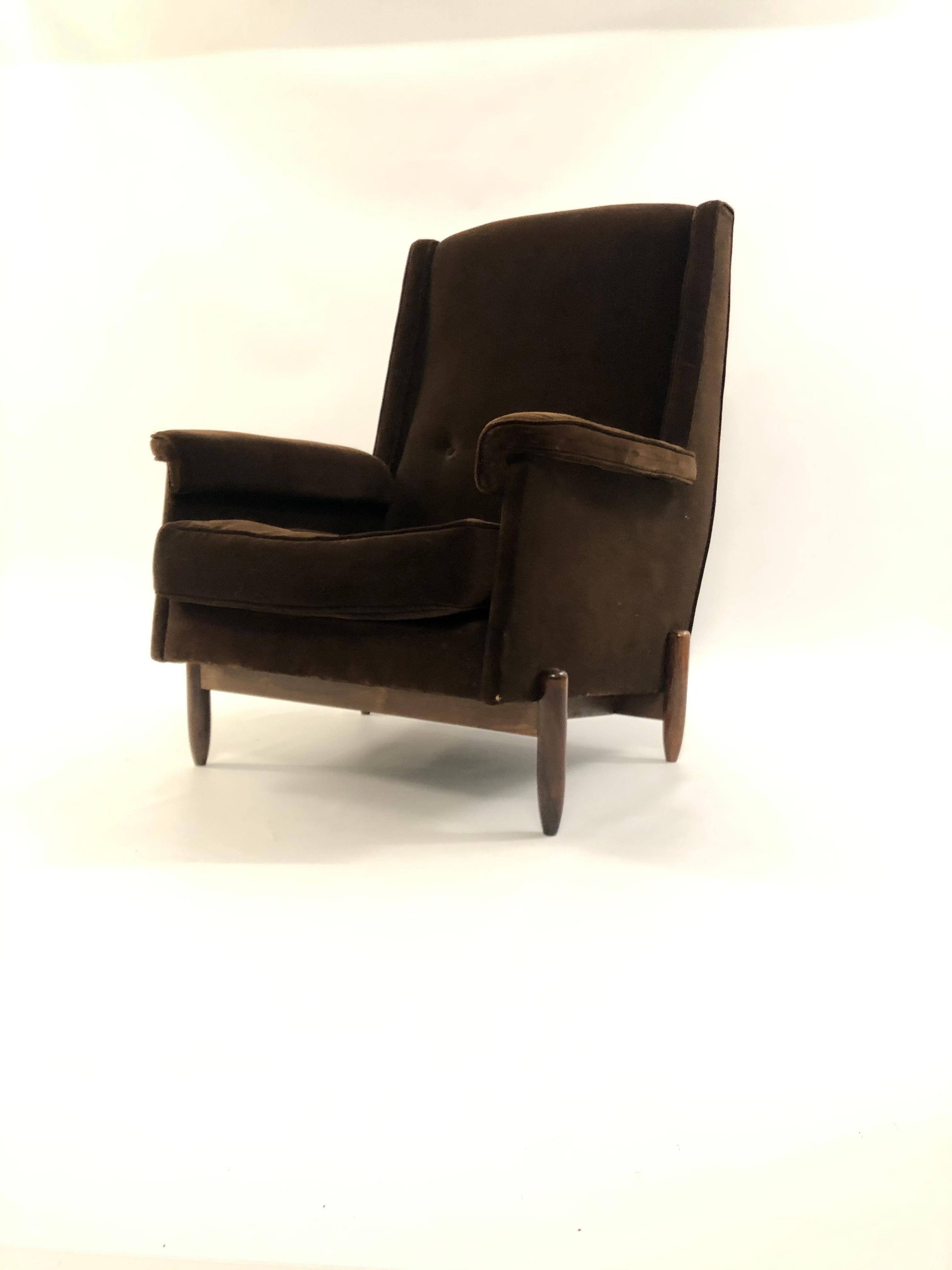 Velvet 1950s Armchair Designed by Celina Zilberberg for Celina Decorações, Brazil For Sale