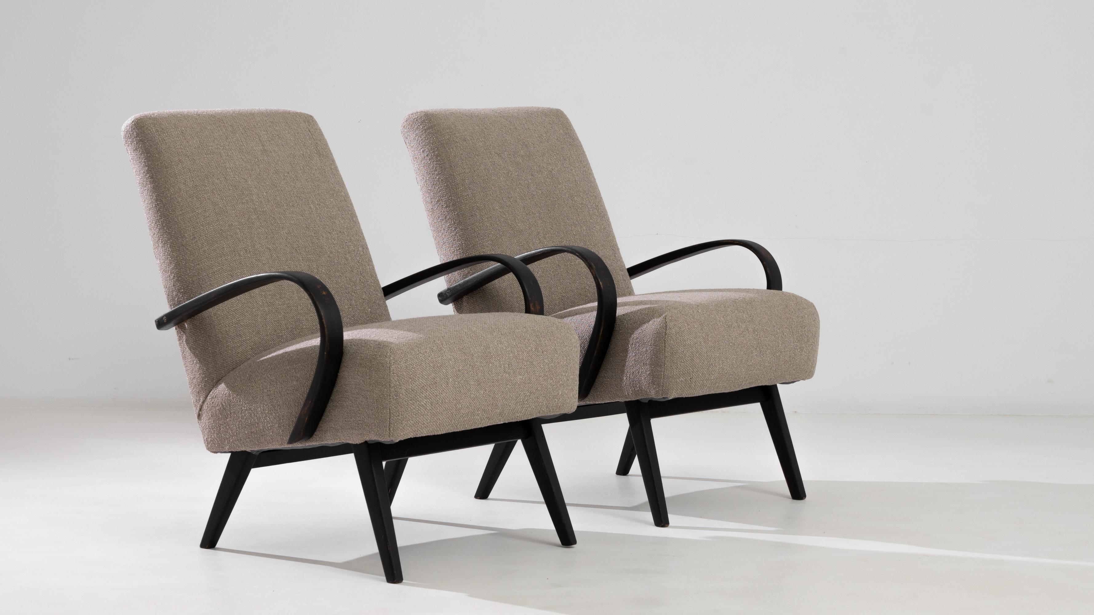 Mid-20th Century 1950s Armchairs by J. Halabala, Pair For Sale