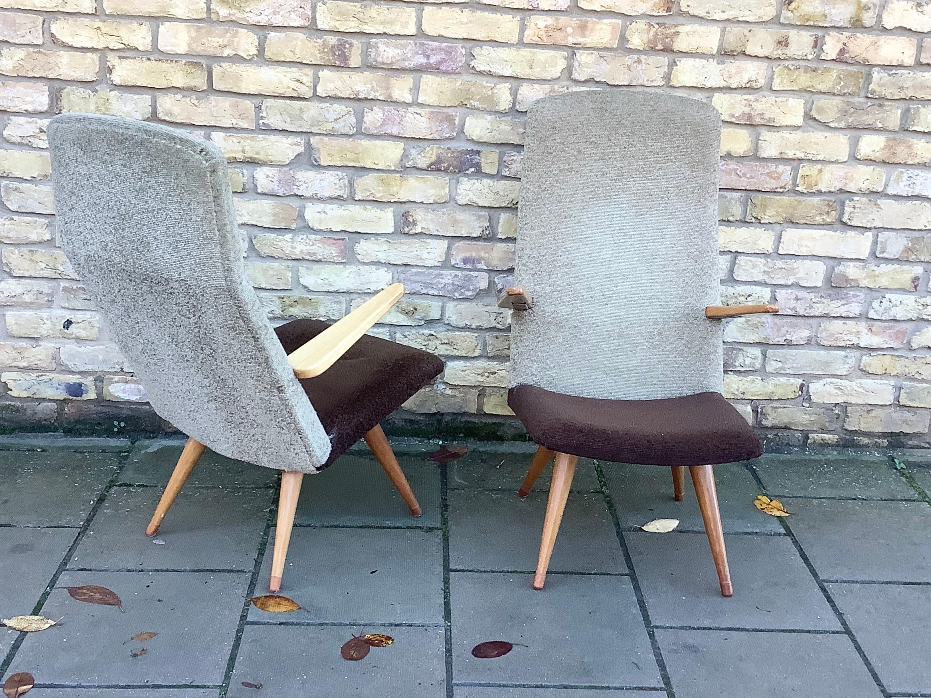 Wool 1950’s armchairs in the style of Cees Braakman