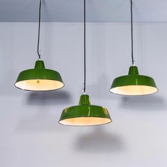 1950's Army Enamel Hanging Pendant Lamps - 16 Inch