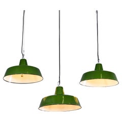 1950's Army Enamel Hanging Pendant Lamps - 16 Inch