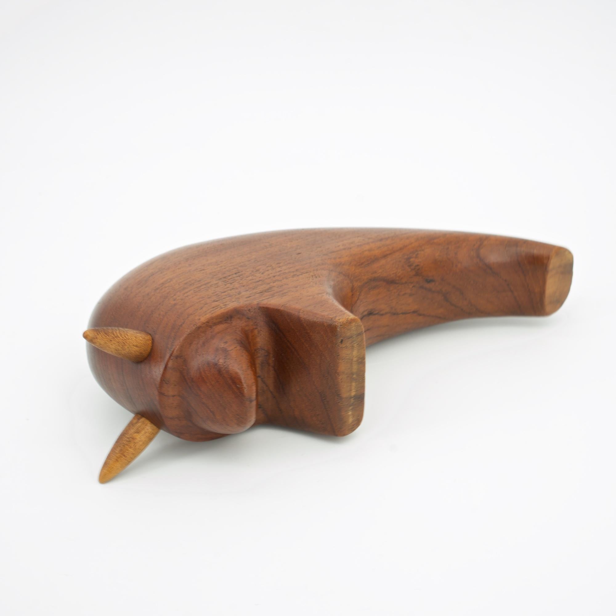 Mid-20th Century Danish Teak Bull Sculpture Scandinavian Tjomsland Bojesen Arne Basse Leo Kari