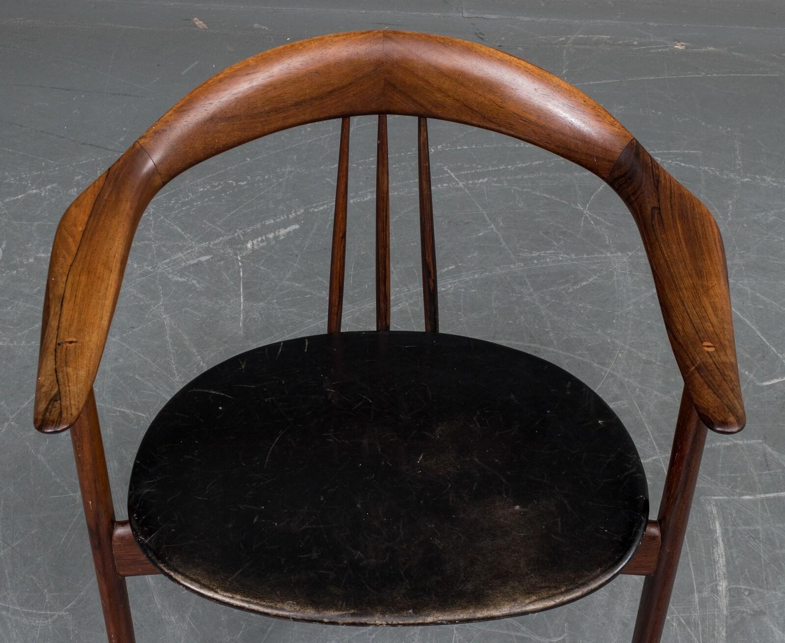 Scandinavian Modern 1950s Arne Hovmand-Olsen Solid Wood Armchair, Original Black Leather Upholstery For Sale