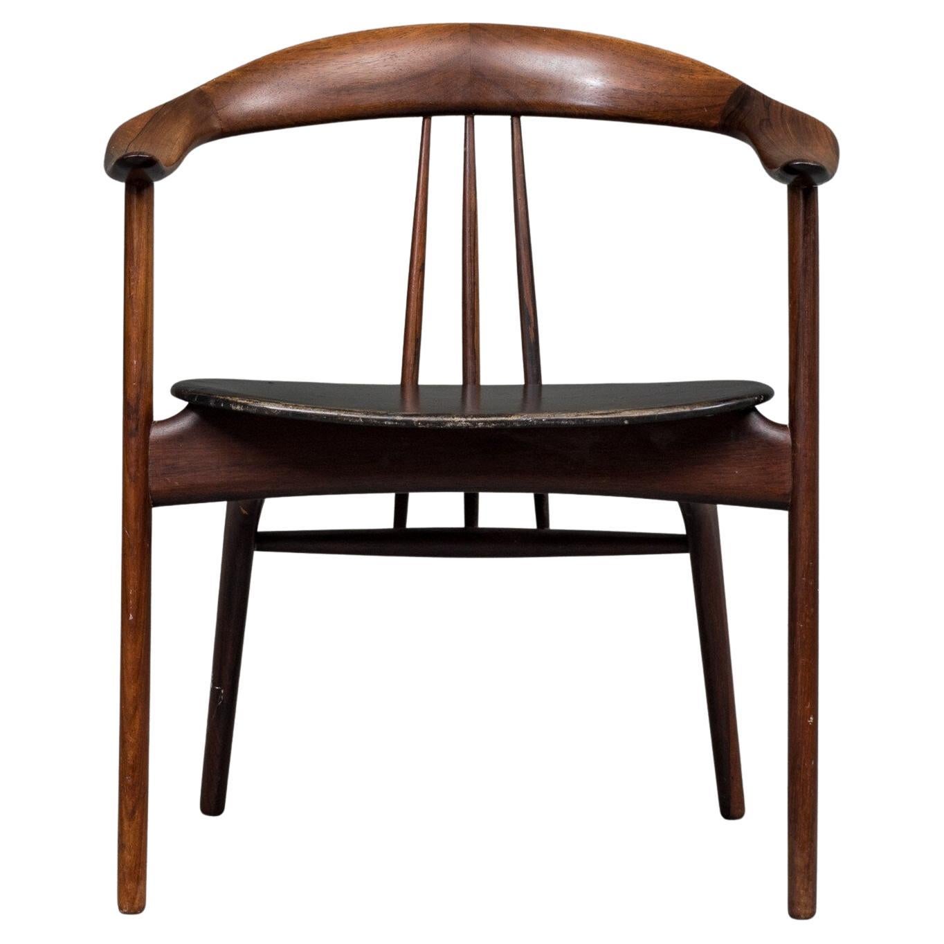 1950s Arne Hovmand-Olsen Solid Wood Armchair, Original Black Leather Upholstery