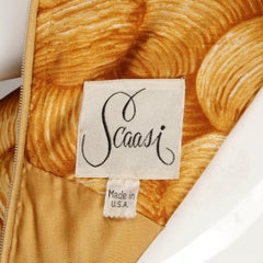 1950er Arnold Scaasi Vintage Cocktailkleid, Seide bedruckt, Gelb / Gold / Senf