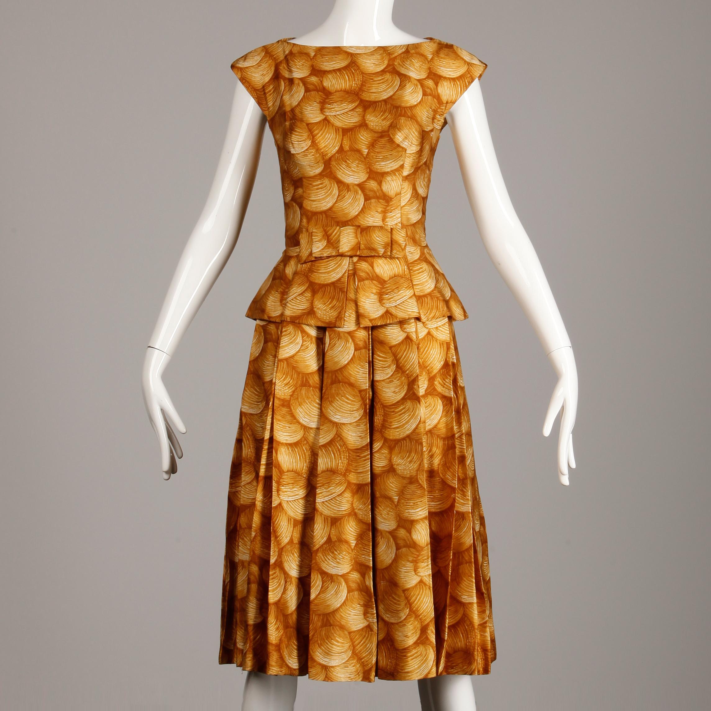 1950s Arnold Scaasi Vintage Yellow / Gold / Mustard Print Silk Cocktail Dress In Excellent Condition For Sale In Sparks, NV