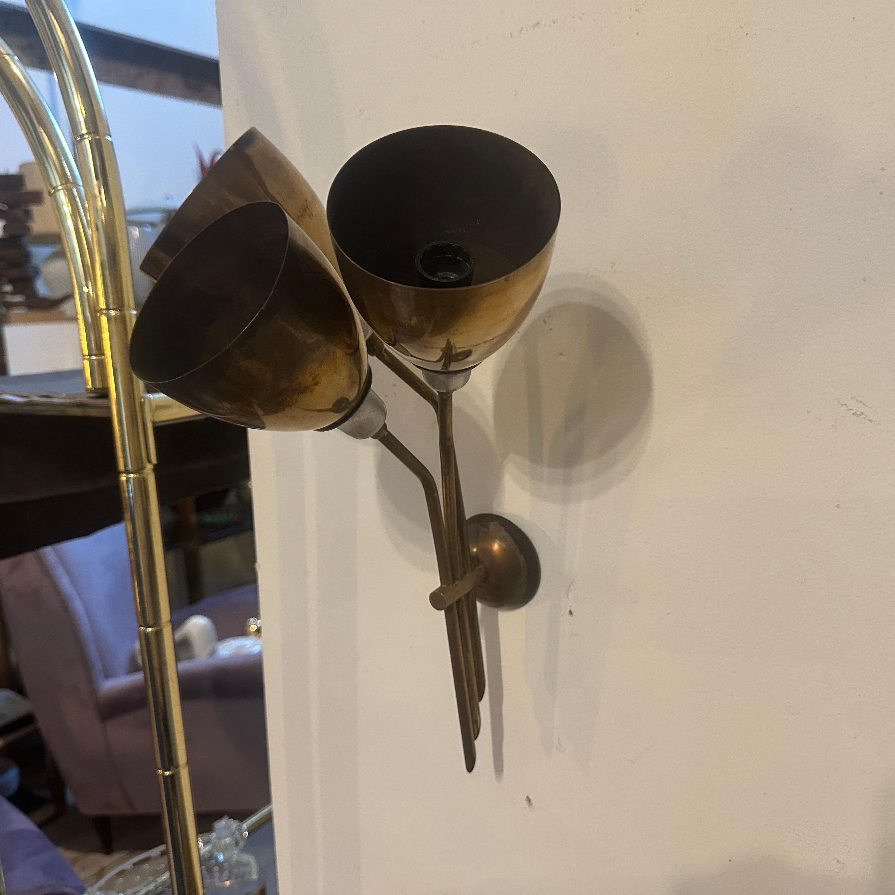 1950s Arredoluce Style Mid-Century Modern Brass and Aluminum Single Wall Sconce For Sale 1