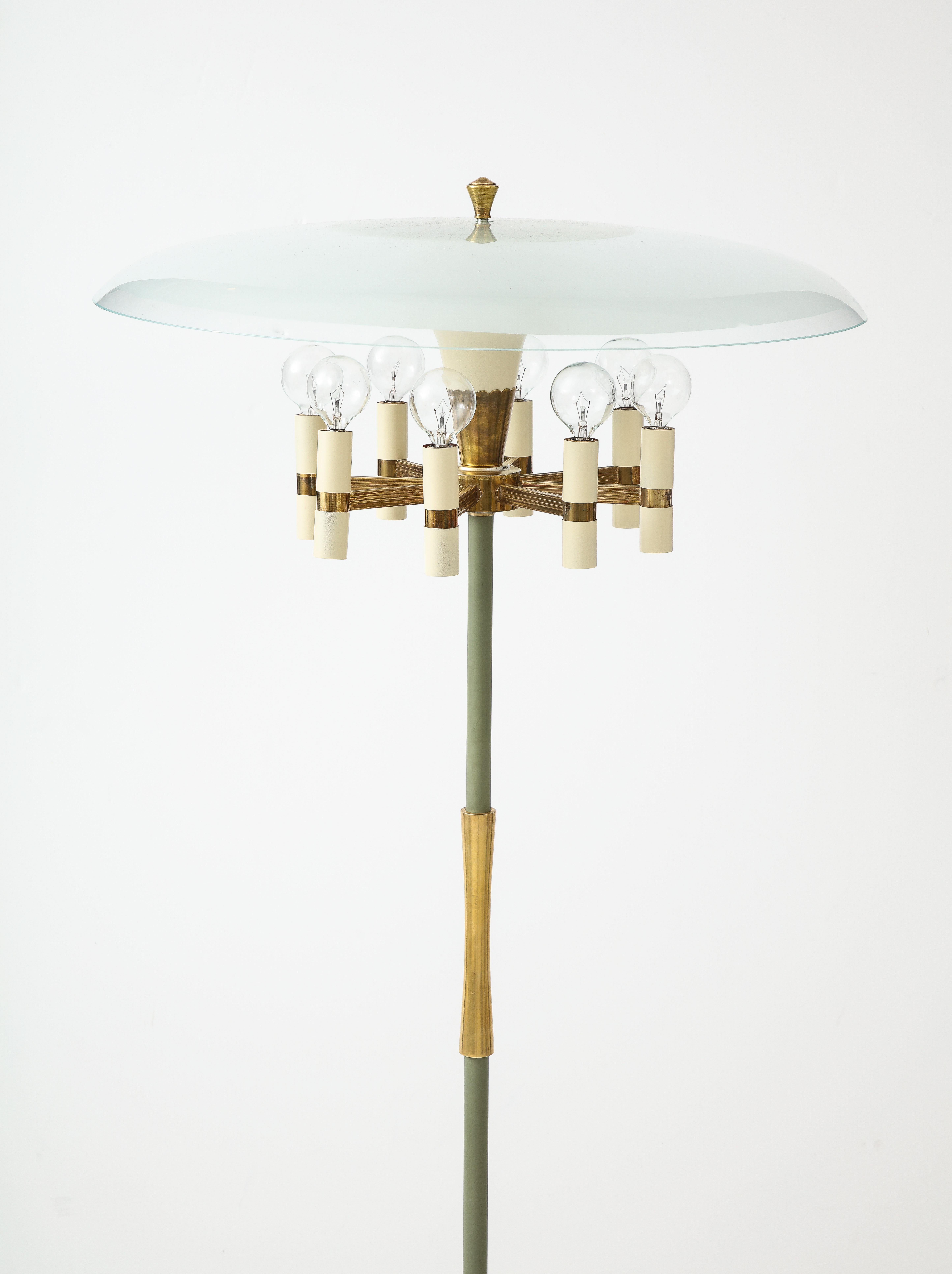 1950s Arredoluce Style Mid-Century Modern Brass Floor Lamp For Sale 1