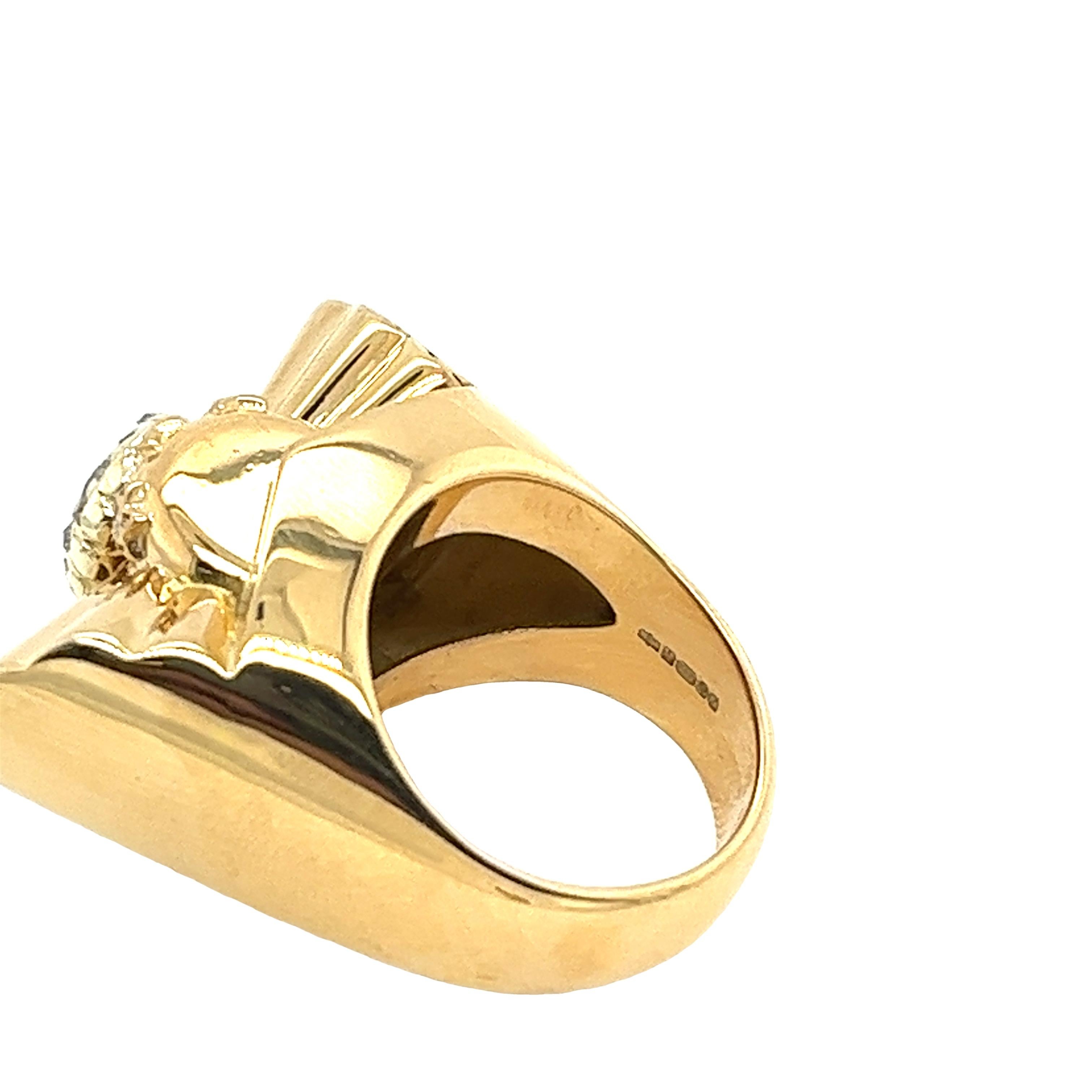 Rose Cut 1950's Art Deco 14ct Yellow Gold Fan Shape Ring Set With Victorian Cut Diamond
