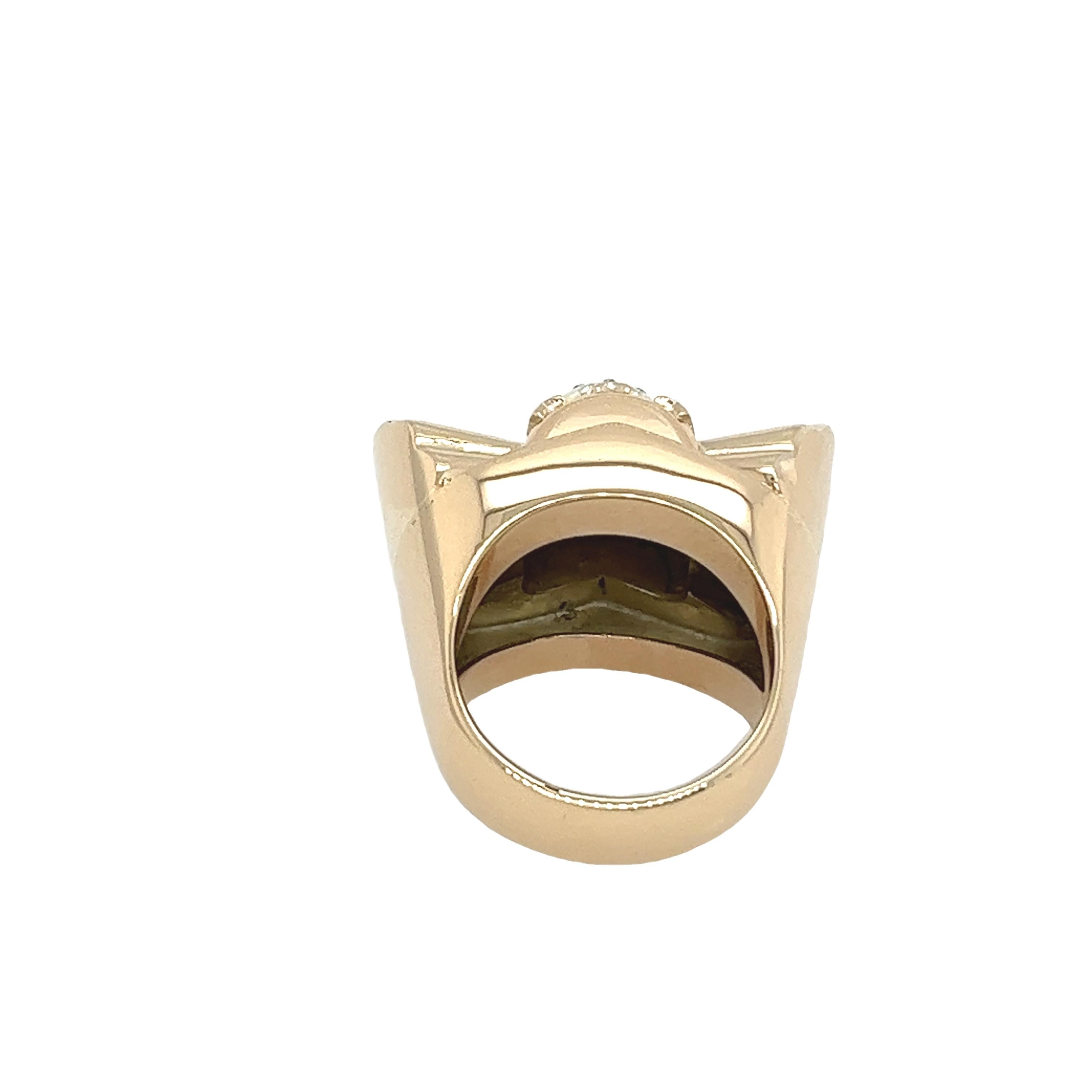 1950's Art Deco 14ct Yellow Gold Fan Shape Ring Set With Victorian Cut Diamond 2