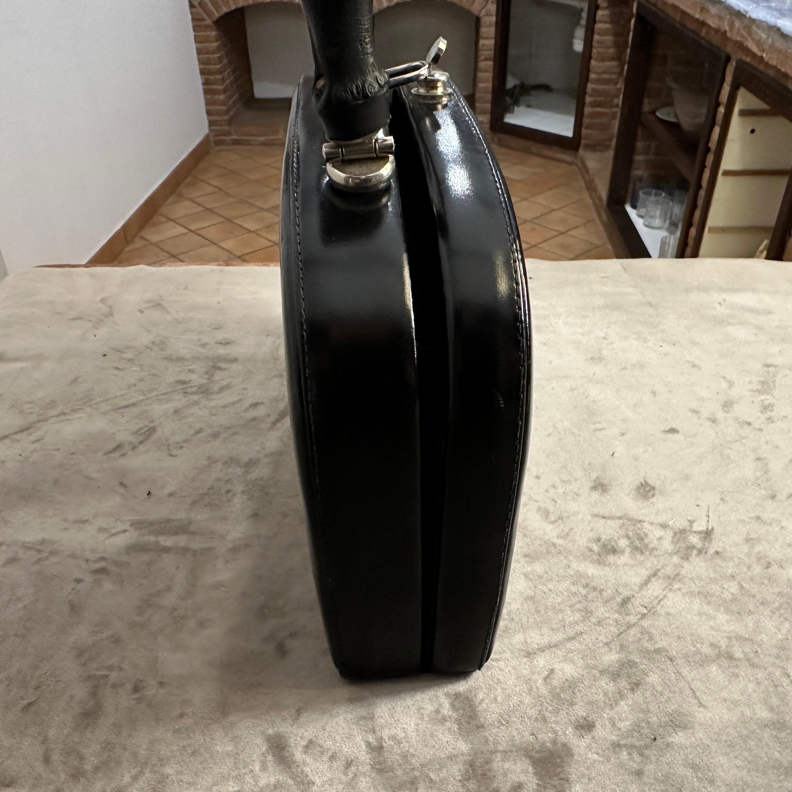 Borsa Art Deco anni '50 in pelle nera e Wood italiana con manico superiore In condizioni ottime in vendita a Aci Castello, IT