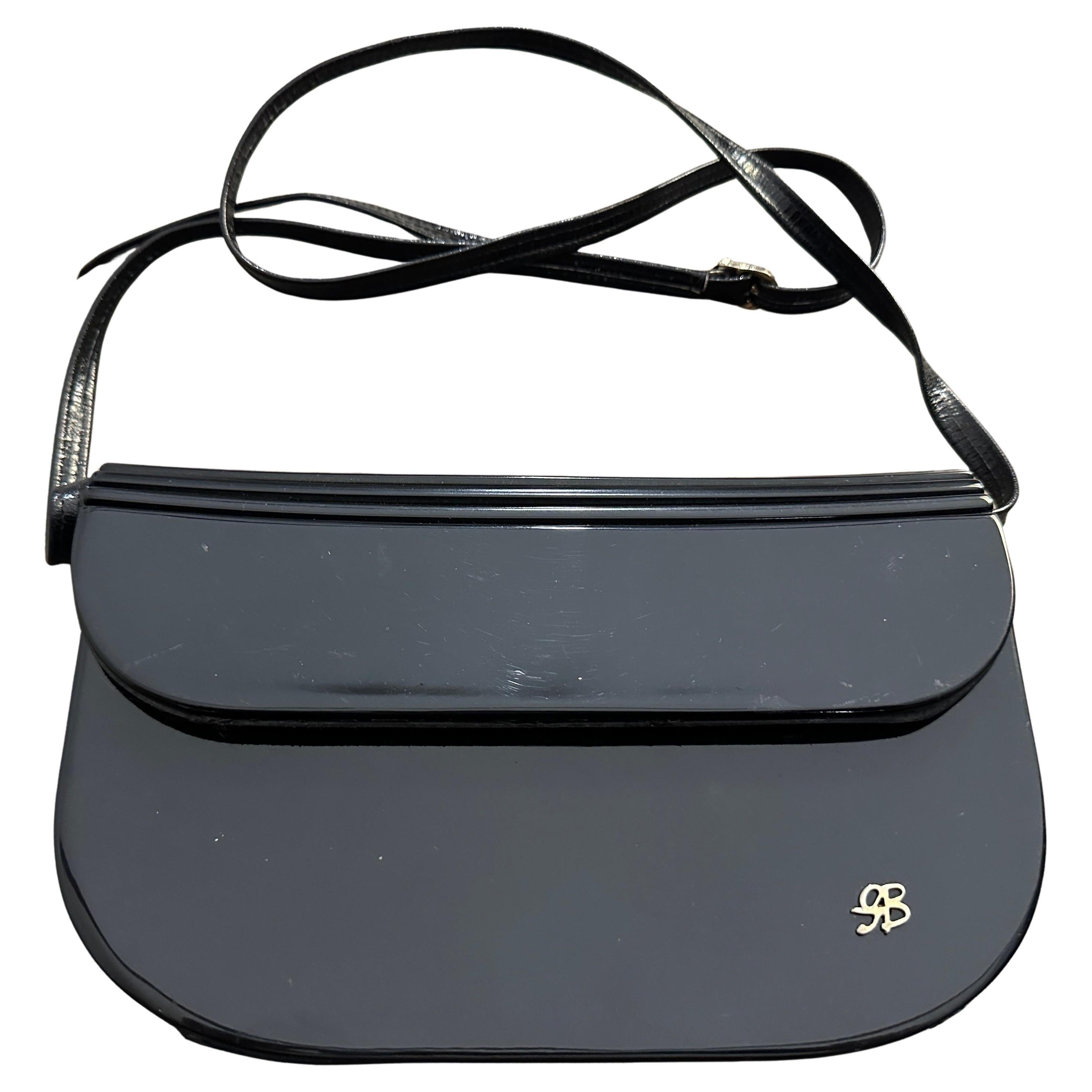 Borsa a tracolla in pelle e bachelite blu Art Deco degli anni '50 in vendita