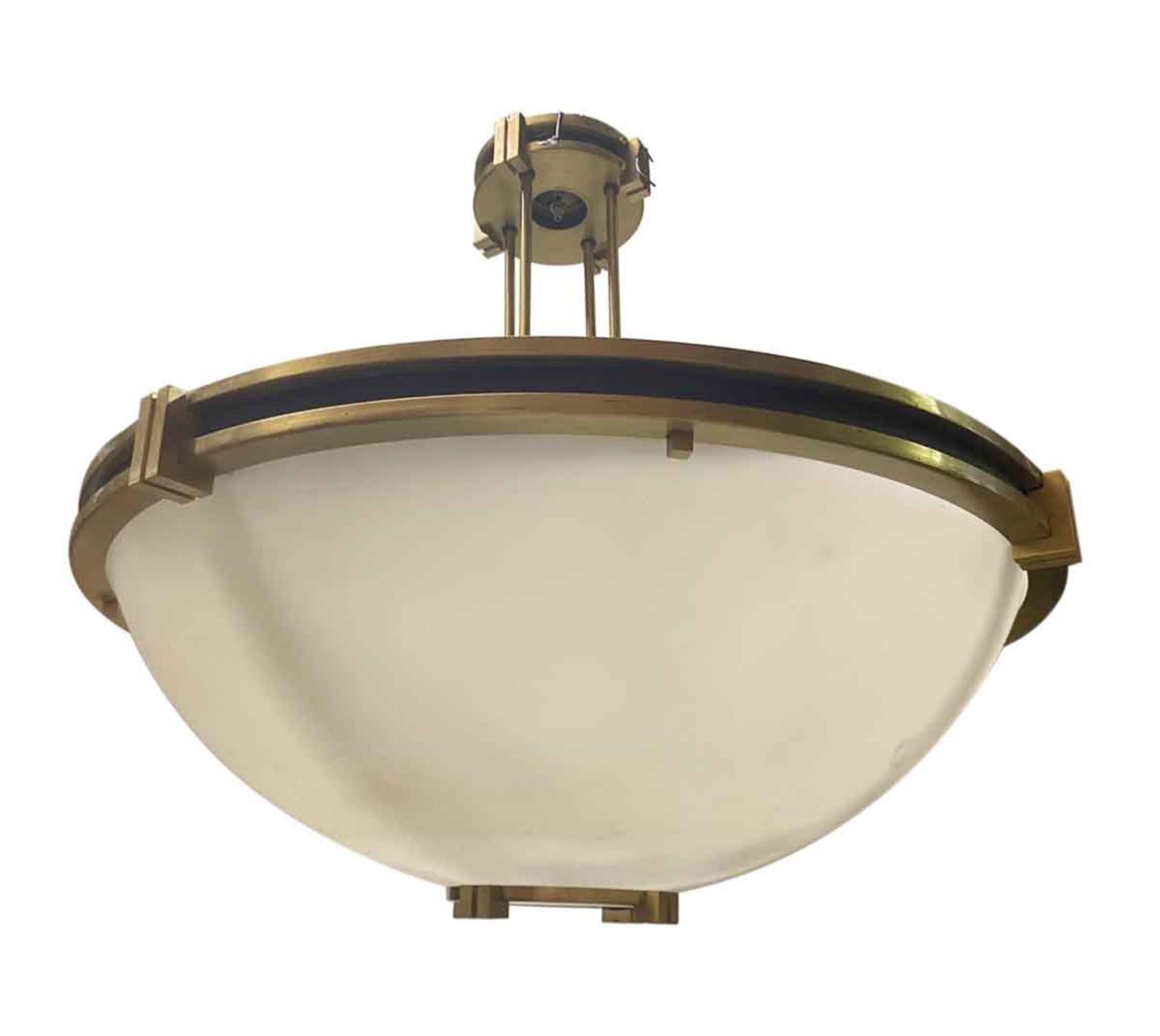 Mid-20th Century 1950s Art Deco Brass Dish Pendant Light from a Manhattan Bank