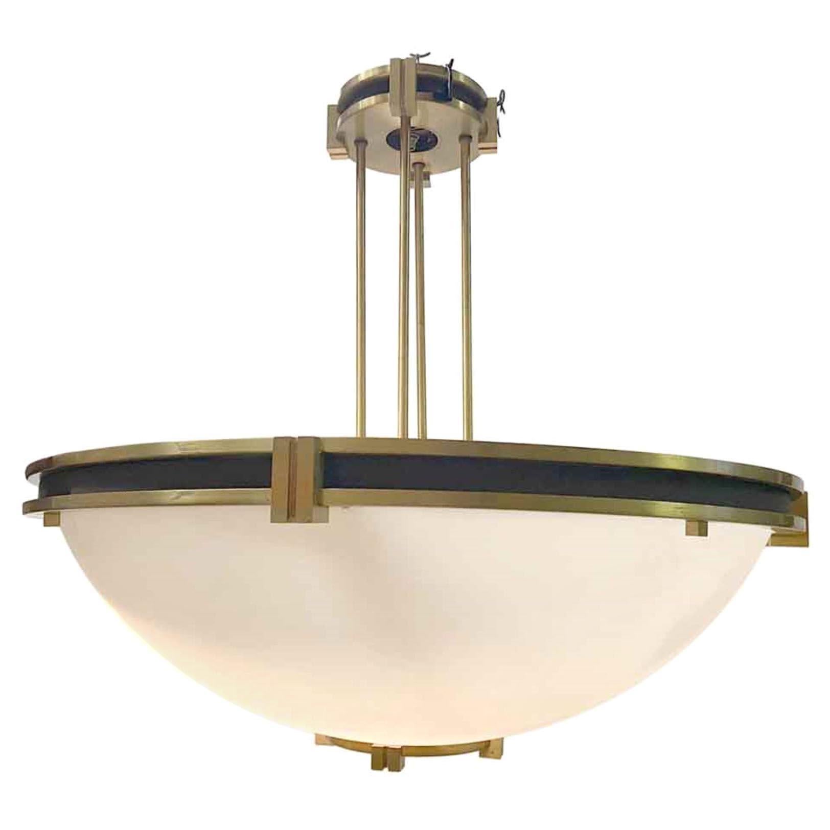 1950s Art Deco Brass Dish Pendant Light from a Manhattan Bank