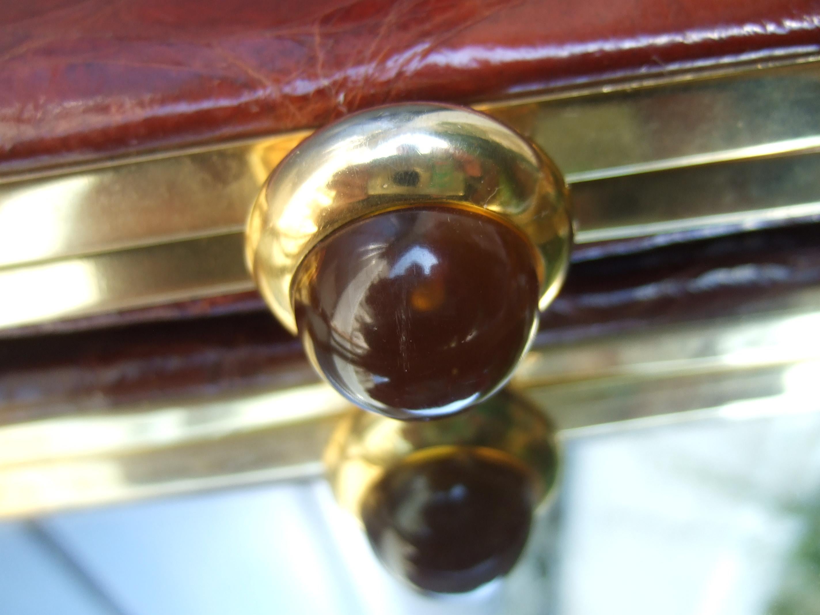 1950s Art Deco Brown & Brass Alligator Evening Bag Cosmetic Case 4