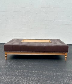 1950s Chesterfield Style Leather Monumental Wood Tray Inlay Coffee Table