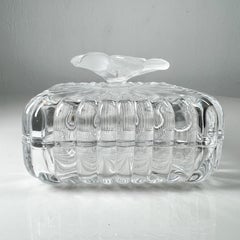 1950s Art Deco Elegant Covered Trinket Dish Ribbed Art Glass