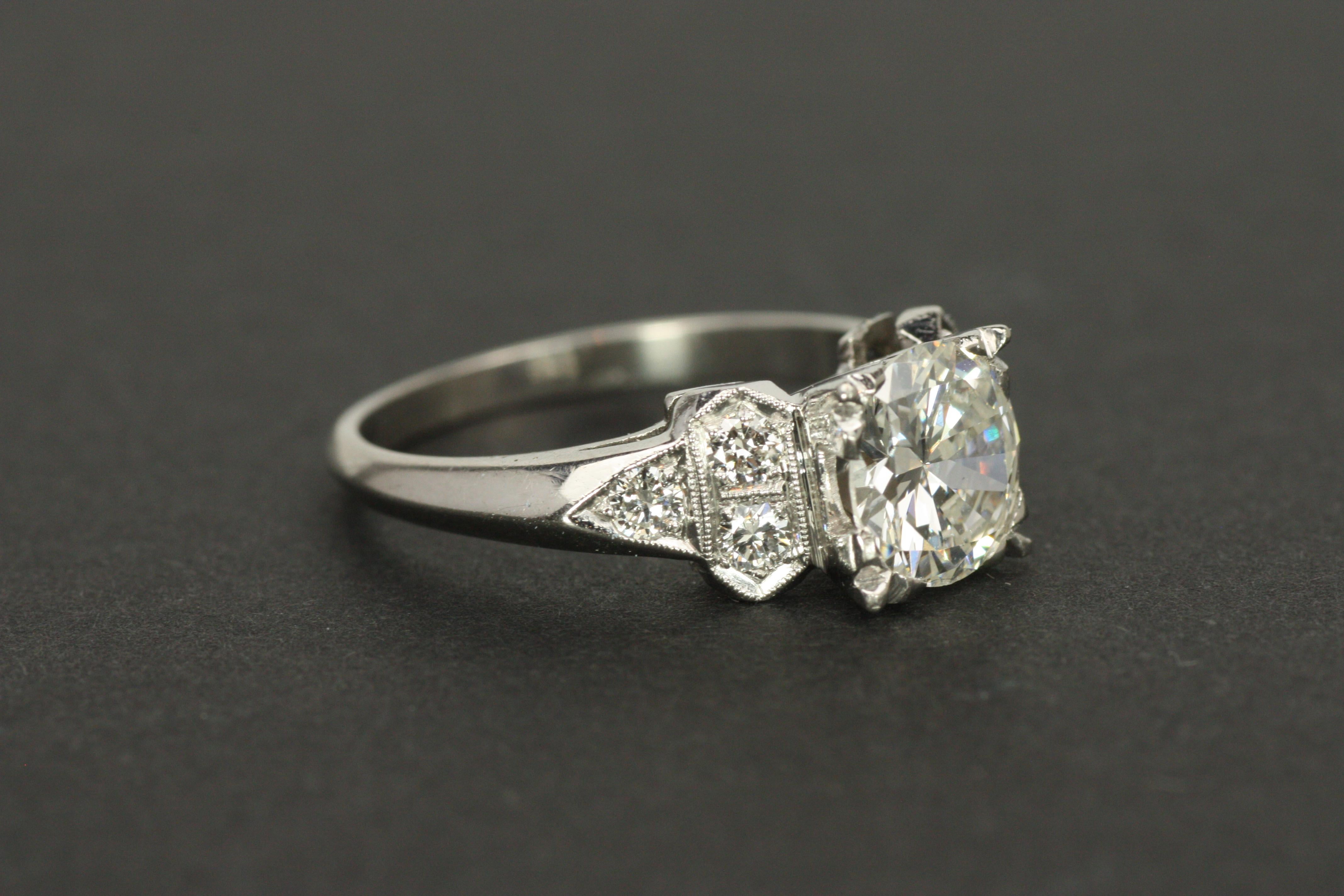 Women's 1950s Art Deco Engagement Ring – 1.25ct Round Diamonds Geometric Design Platinum For Sale
