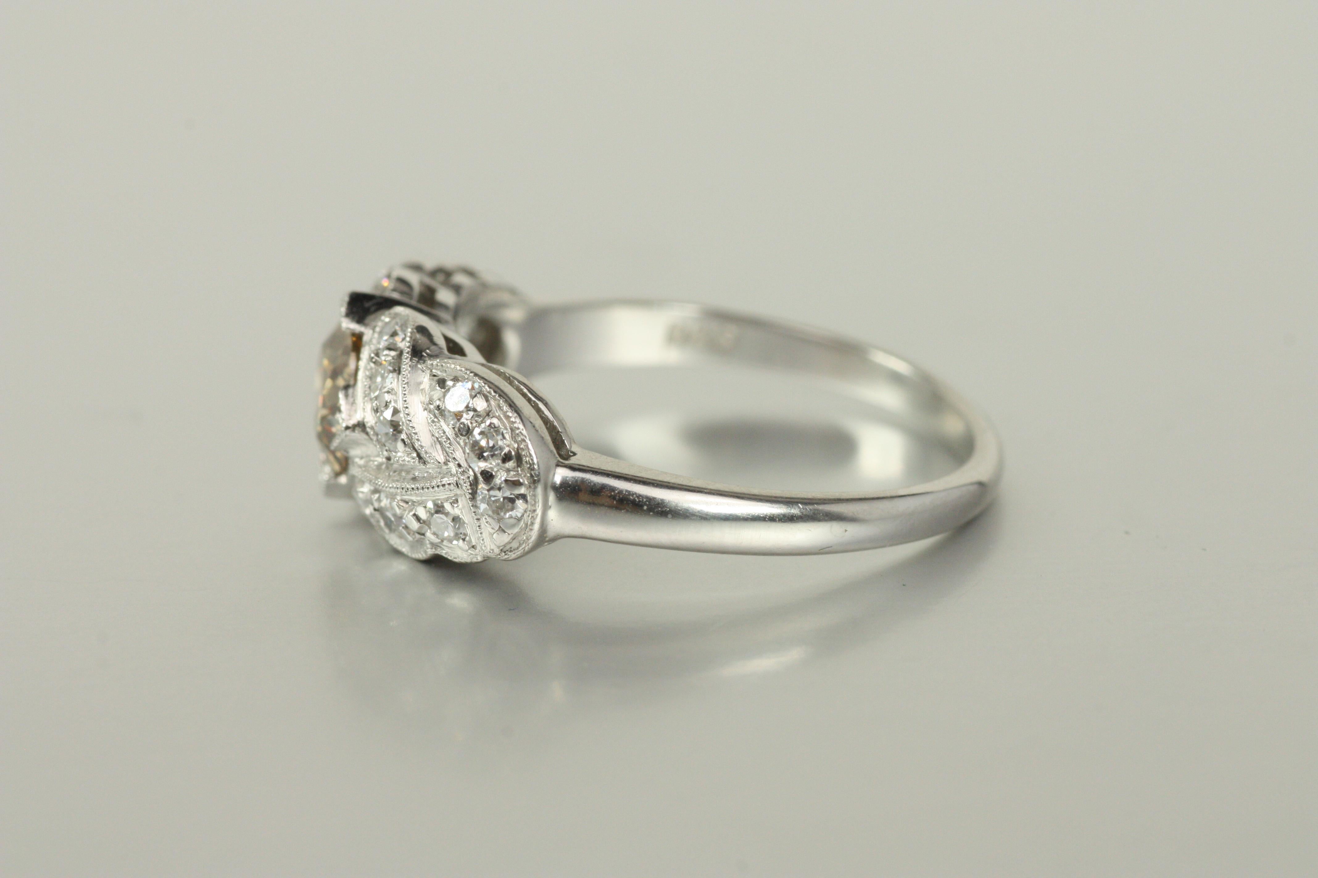 Women's 1930s Art Deco Woven Pavé Engagement Ring – 0.85ct Brown & White Diamonds Plat For Sale