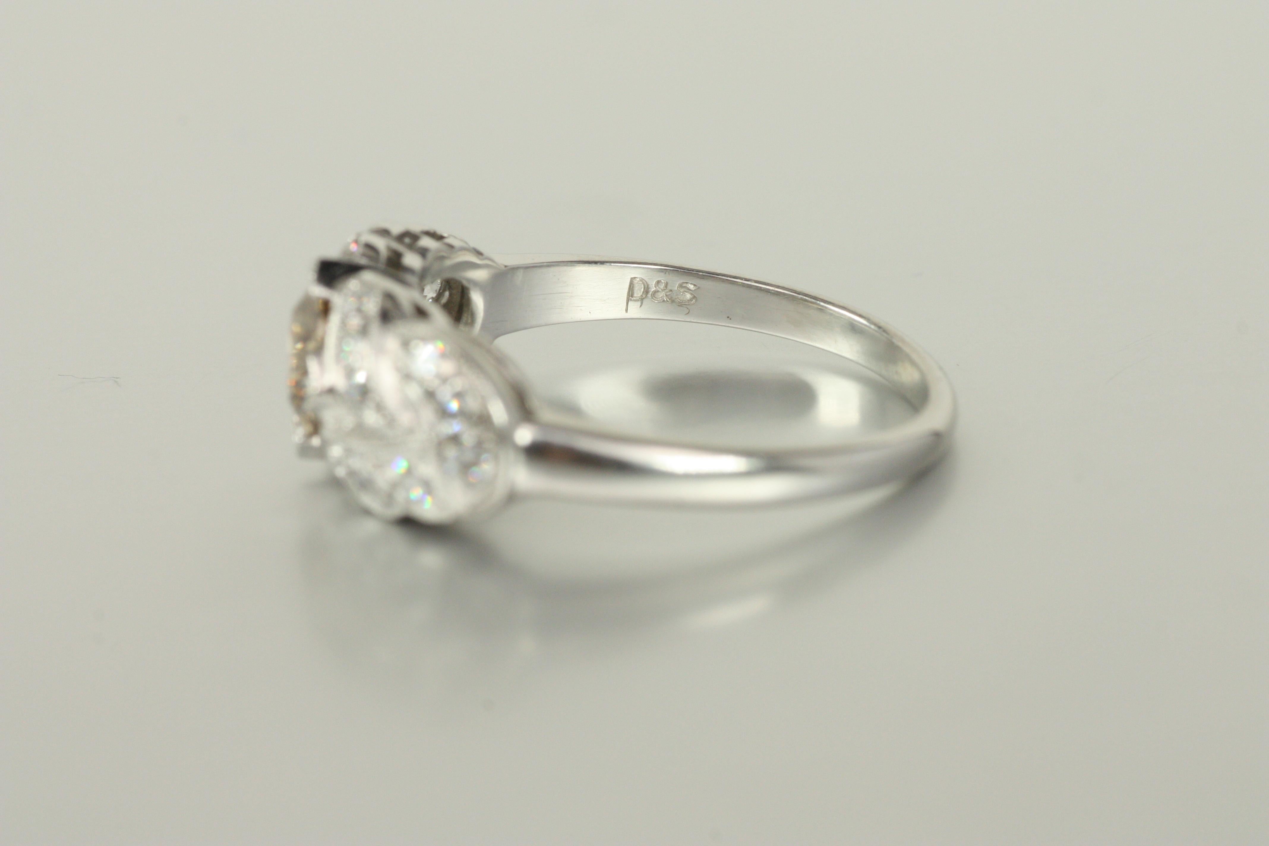 1930s Art Deco Woven Pavé Engagement Ring – 0.85ct Brown & White Diamonds Plat For Sale 2