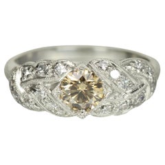 Bague de fiançailles Pavé tissé Art Déco 1930 - 0.85ct Brown & White Diamonds Plat