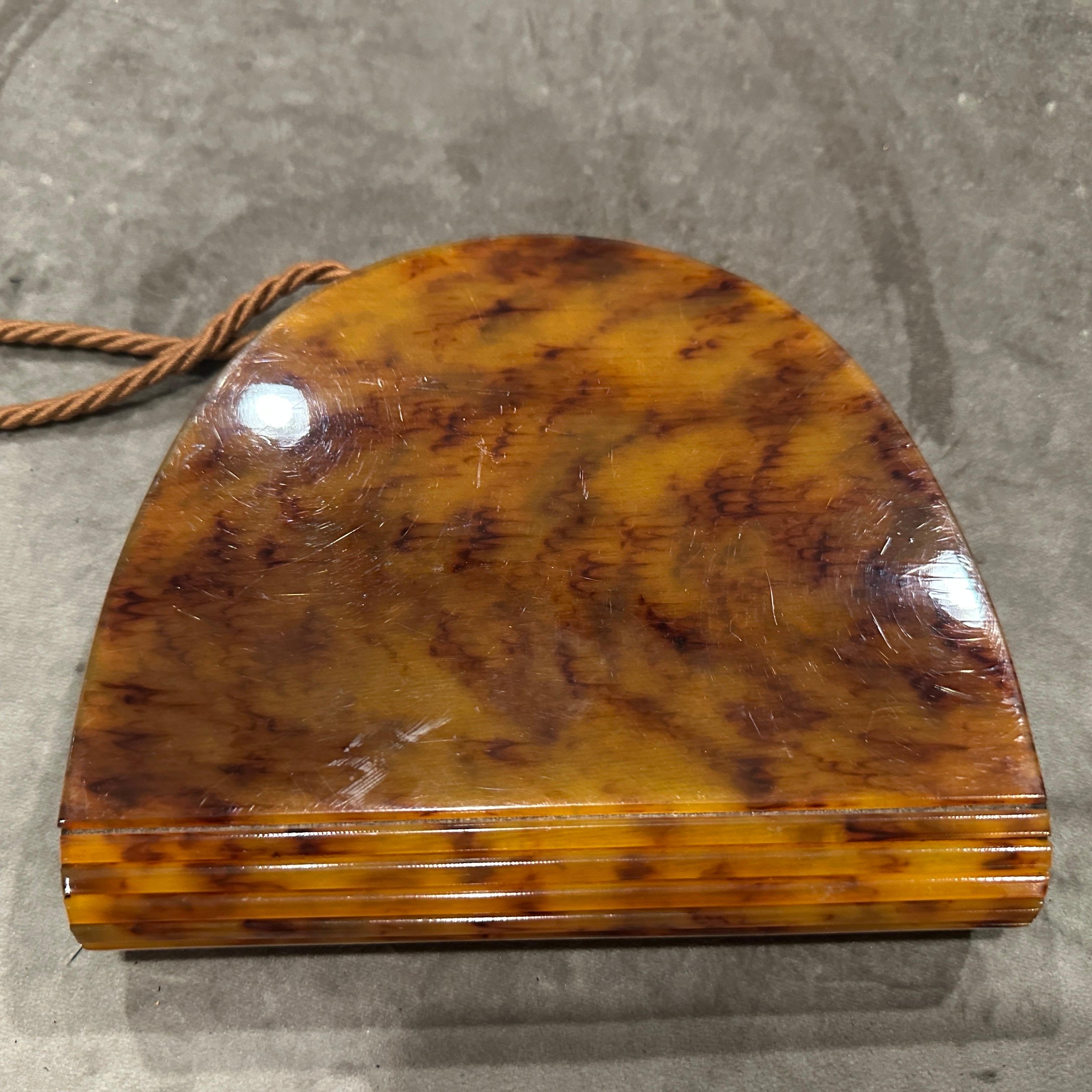 Women's 1950s Art Deco Fake Tortoiseshell Bakelite Italian Minaudière by Ipes For Sale