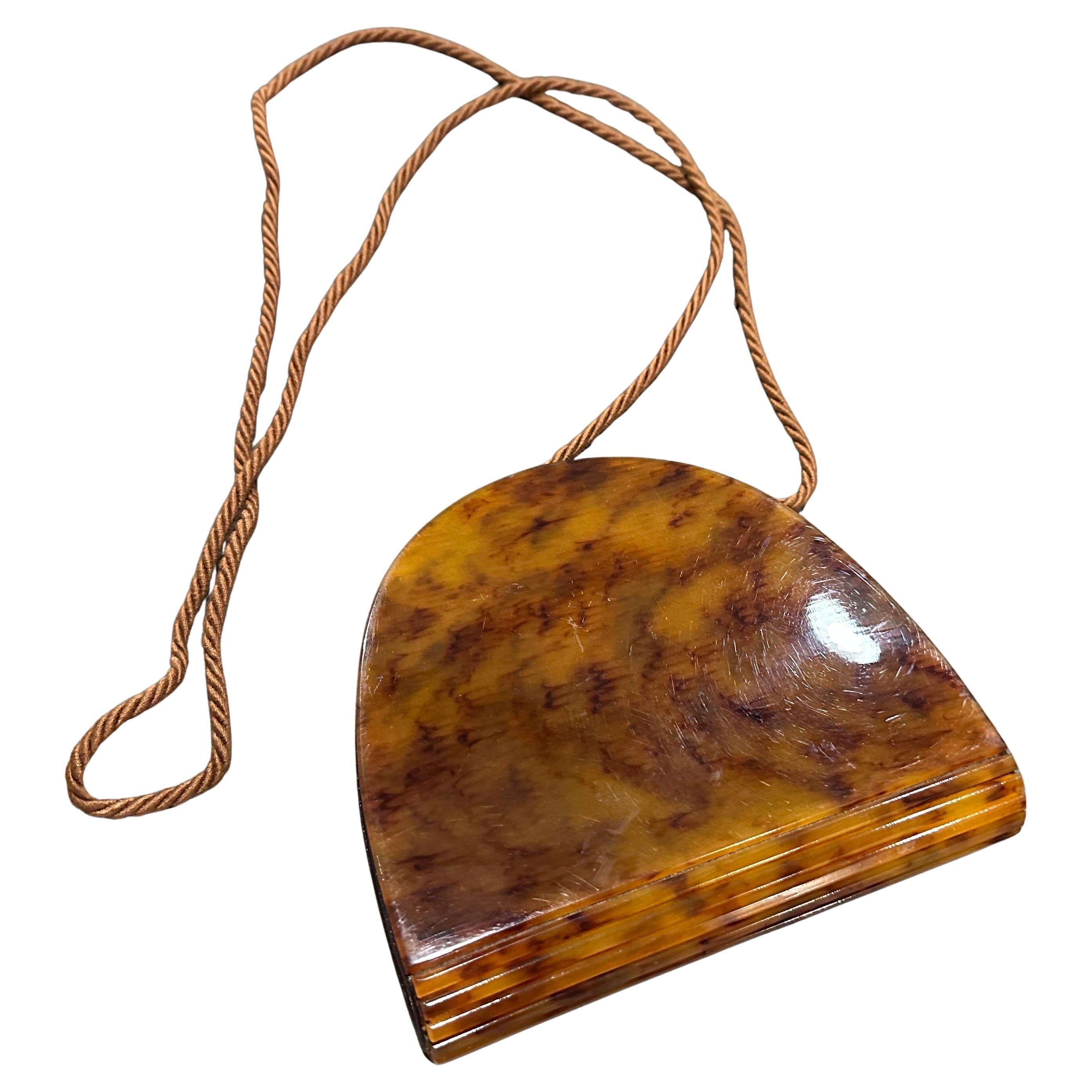 1950s Art Deco Fake Tortoiseshell Bakelite Italian Minaudière by Ipes For Sale