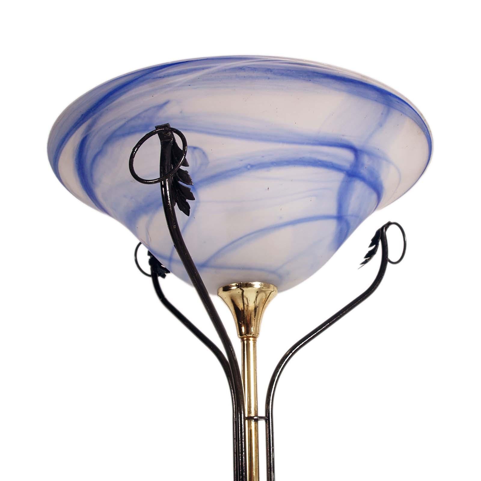 italien 1950s Art Deco Floor Lamp Shape Olympic Brazier Murano glass Murano glass Mazzega Murano attributed en vente
