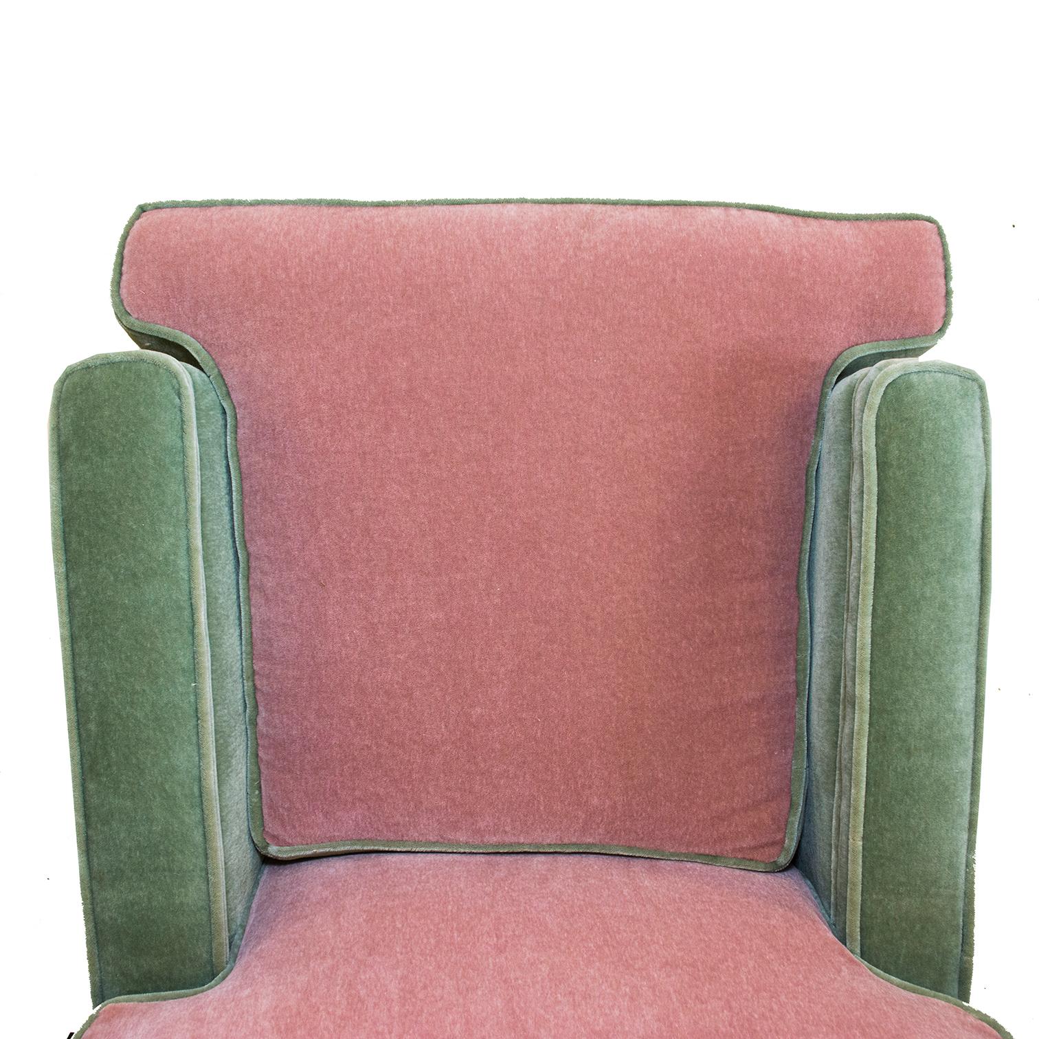 1950s Art Deco Lawson-back just reupholstered Green & Pink Mohair Club Chairs  2