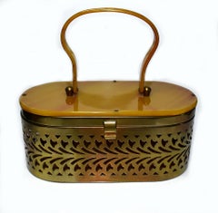 1950s Art Deco Lucite Metal Box Bag