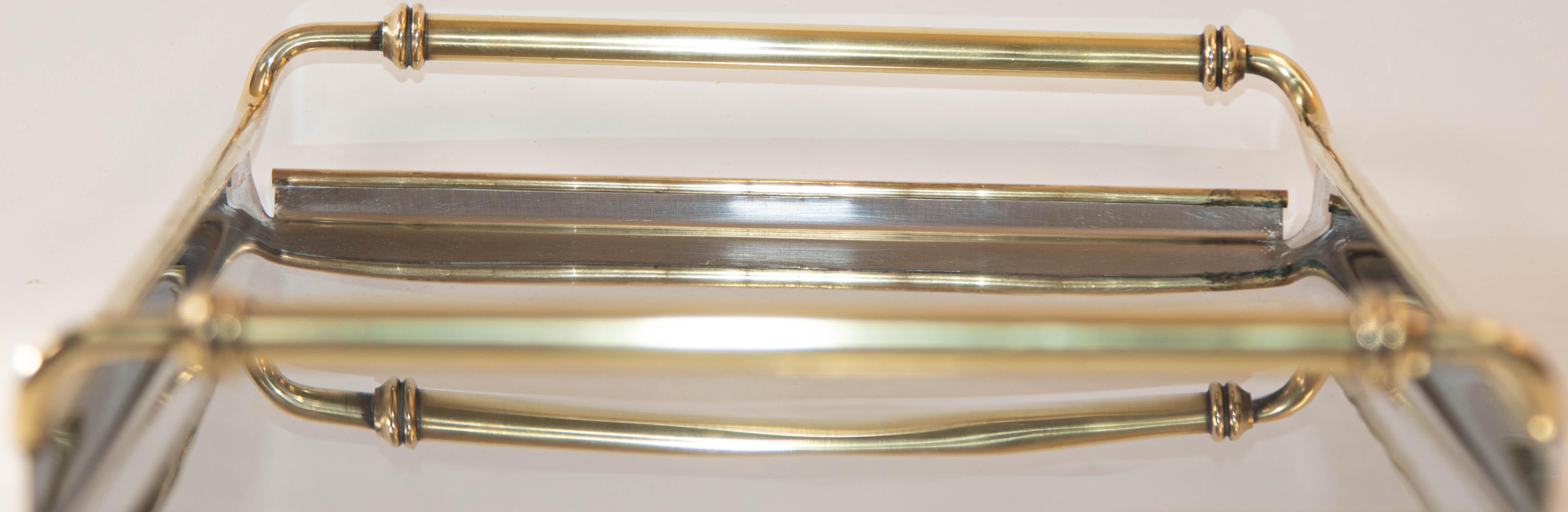 1950s Art Deco Metal Tray Chrome Mirrored with Brass Handles 3
