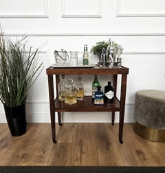 1950s Art Deco Mid-Century Italian Burl Wood Brass Dry Bar Cabinet Liquor Cart