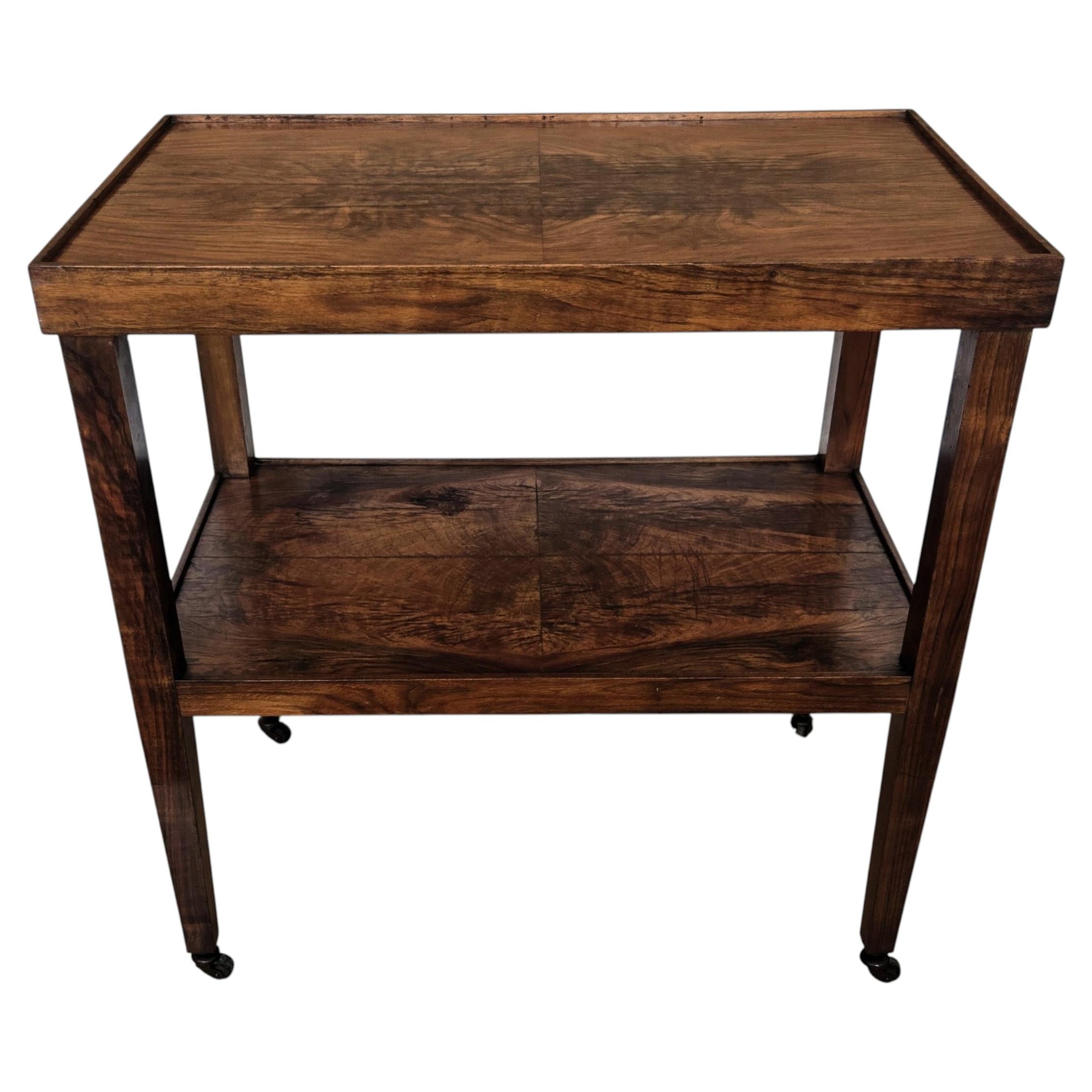 1950s Art Deco Mid-Century Italian Burl Wood Brass Dry Bar Cabinet Liquor Cart