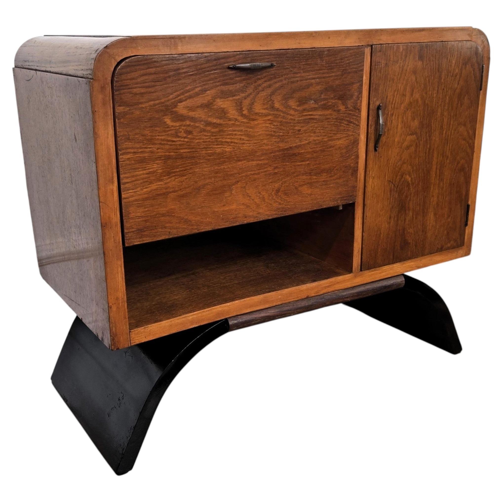 1950s Art Deco Mid-Century Italian Walnut Burl and Mirror Mosaic Dry Bar Cabinet