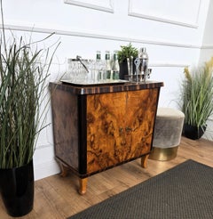 1950s Art Deco Mid-Century Italian Walnut Burl Veneer Mirror Mosaic Bar Cabinet