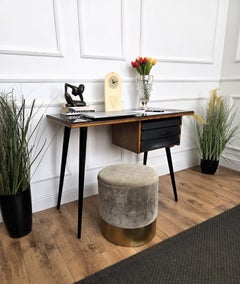 1950s Art Deco Mid-Century Italian Walnut Burl Wood Glass Top Writing Desk Table
