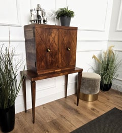 1950s Art Deco Mid-Century Italian Walnut Mirror Mosaic Bar Cabinet