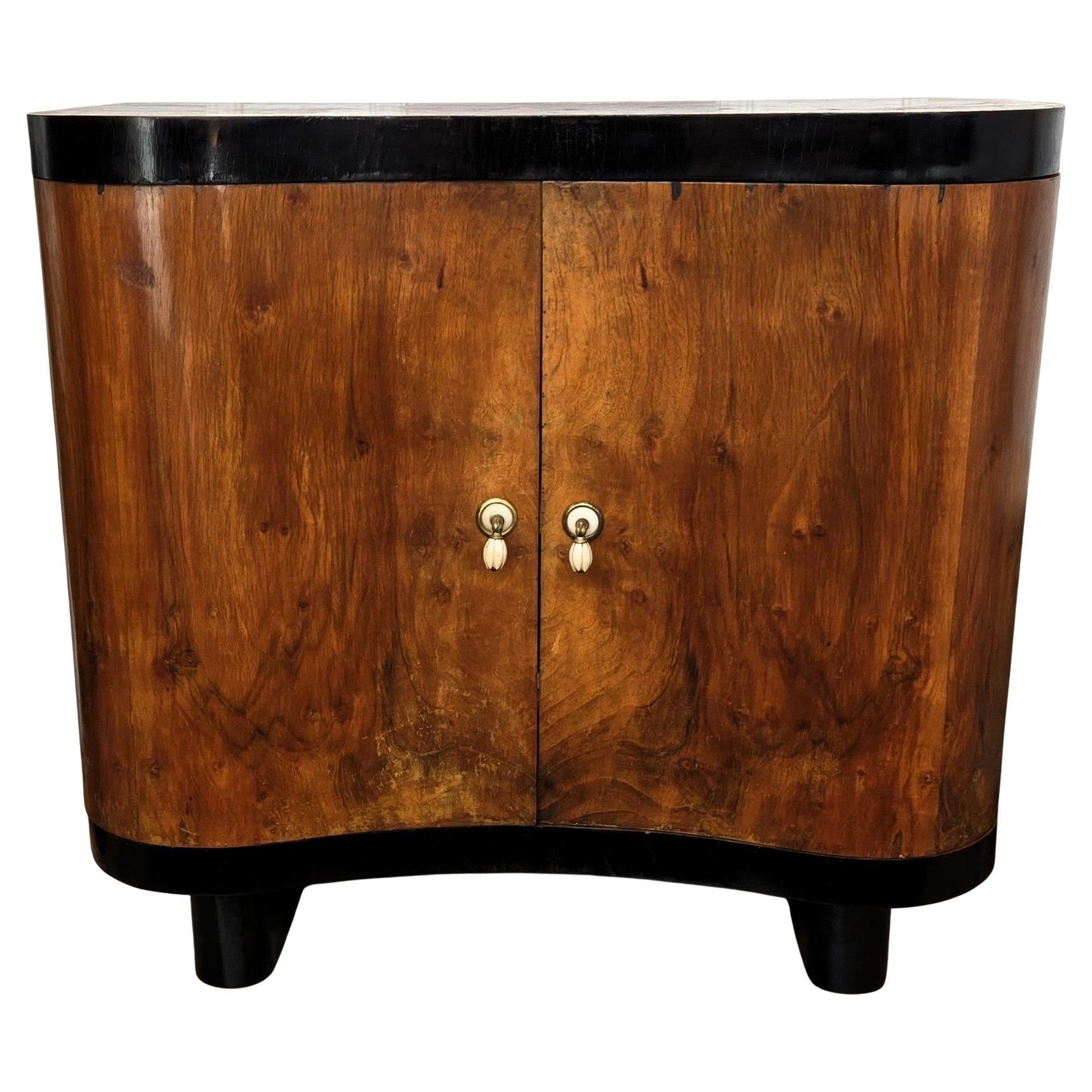 1950er Jahre Art Deco Mid-Century Italienisch Nussbaum Spiegel Mosaik Bar Schrank