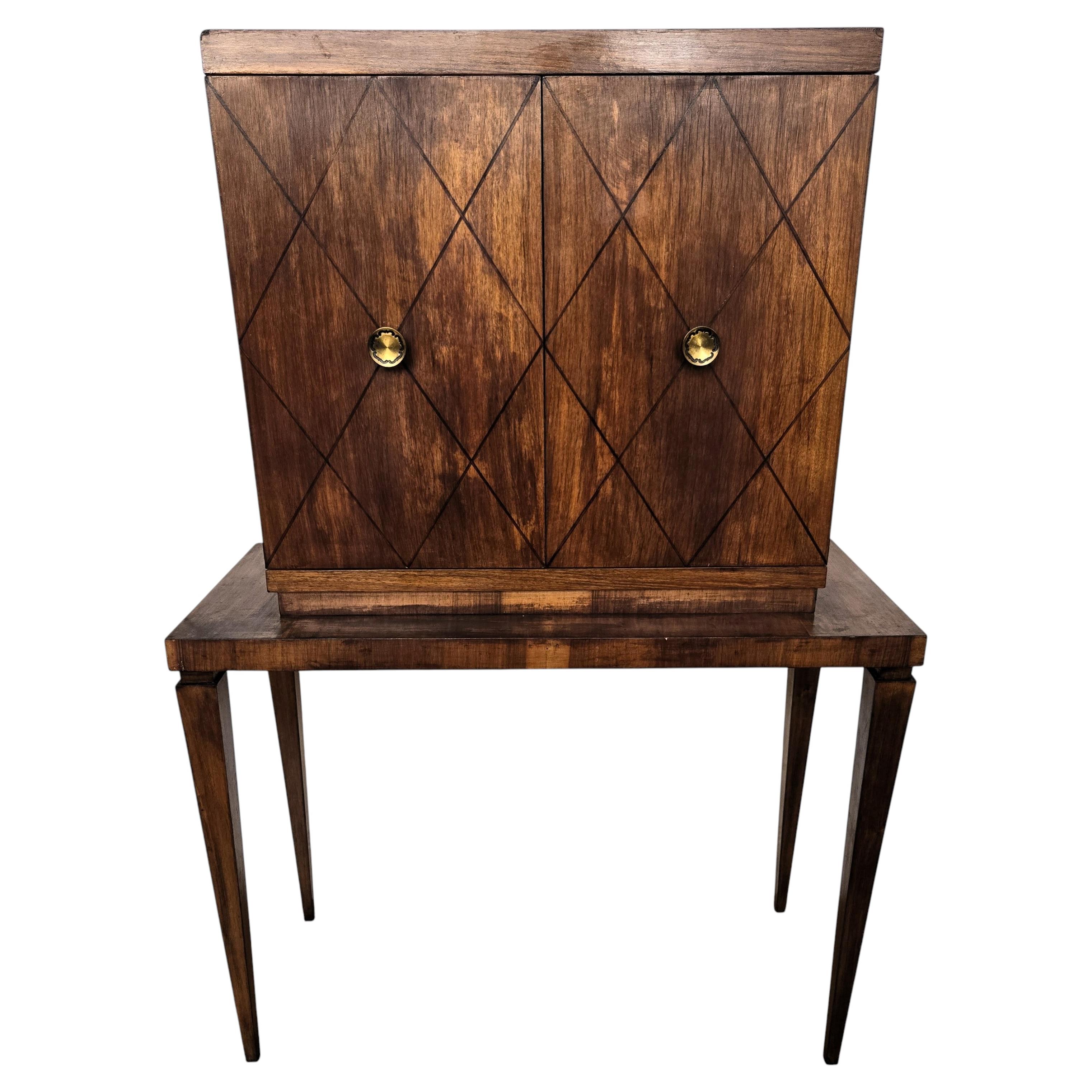 1950s Art Deco Mid-Century Italian Walnut Mirror Mosaic Bar Cabinet