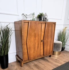 1950s Art Deco Mid-Century Italian Walnut Mirror Mosaic Sideboard Bar Cabinet