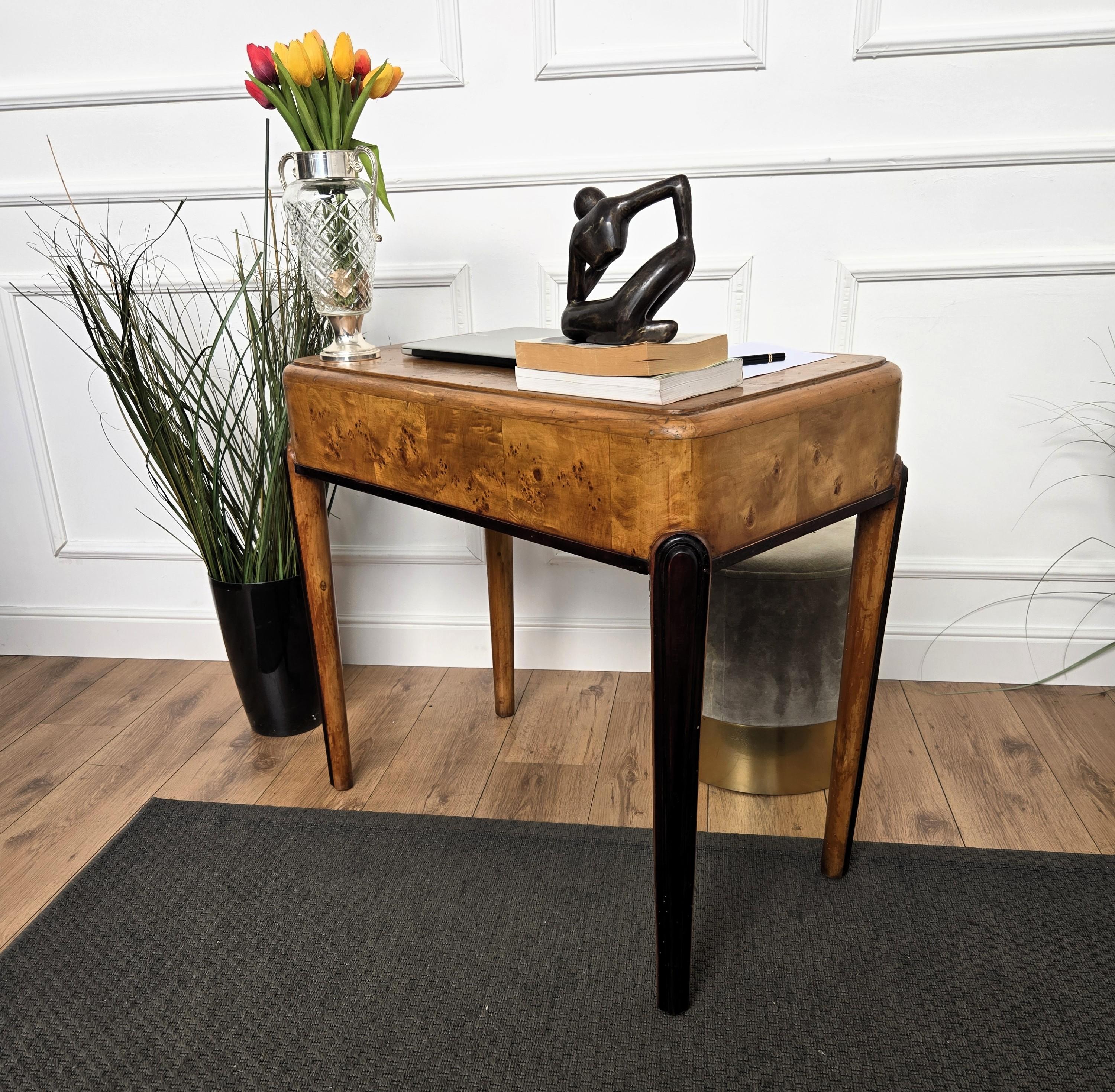 1950s Art Deco Mid-Century Italian Walnut Root Burl Writing Desk Table For Sale 3