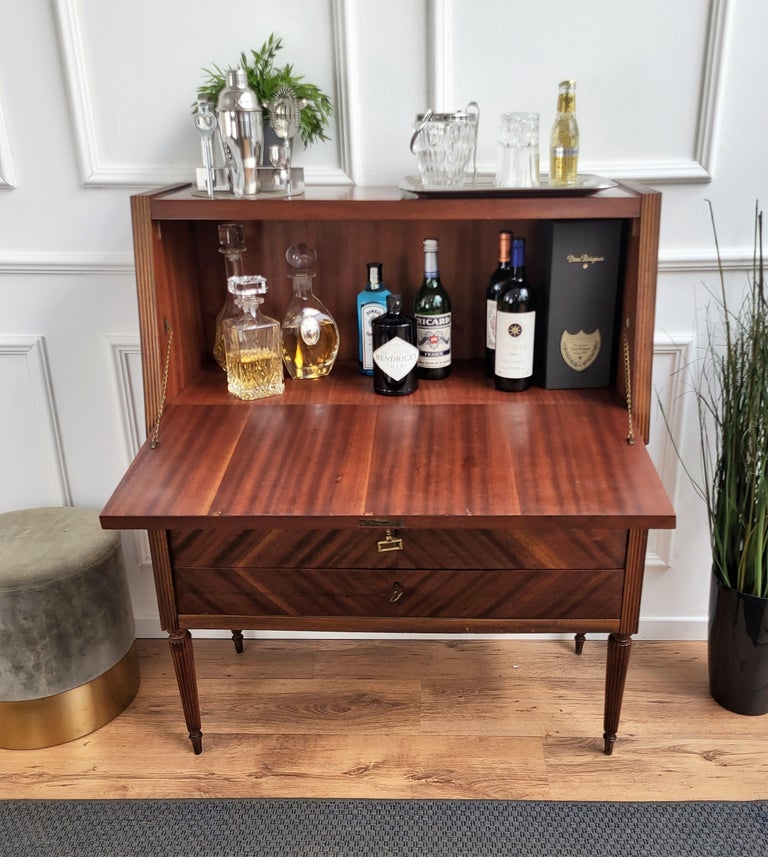 1950s Art Deco Mid-Century Italian Walnut Wood and Brass Flap Dry Bar ...