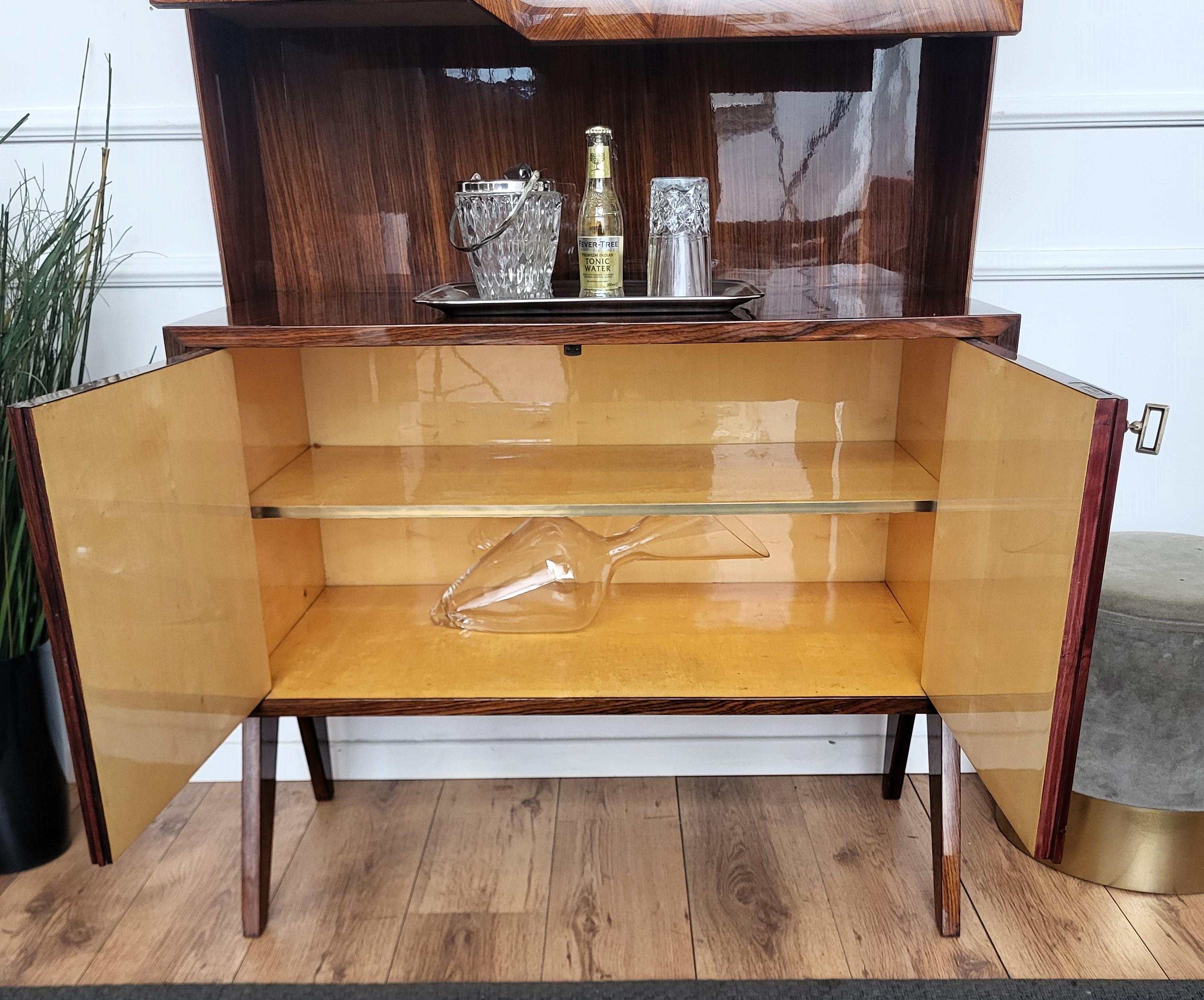 1950s Art Deco Mid-Century Italian Walnut Wood and Brass Flap Dry Bar Cabinet 2