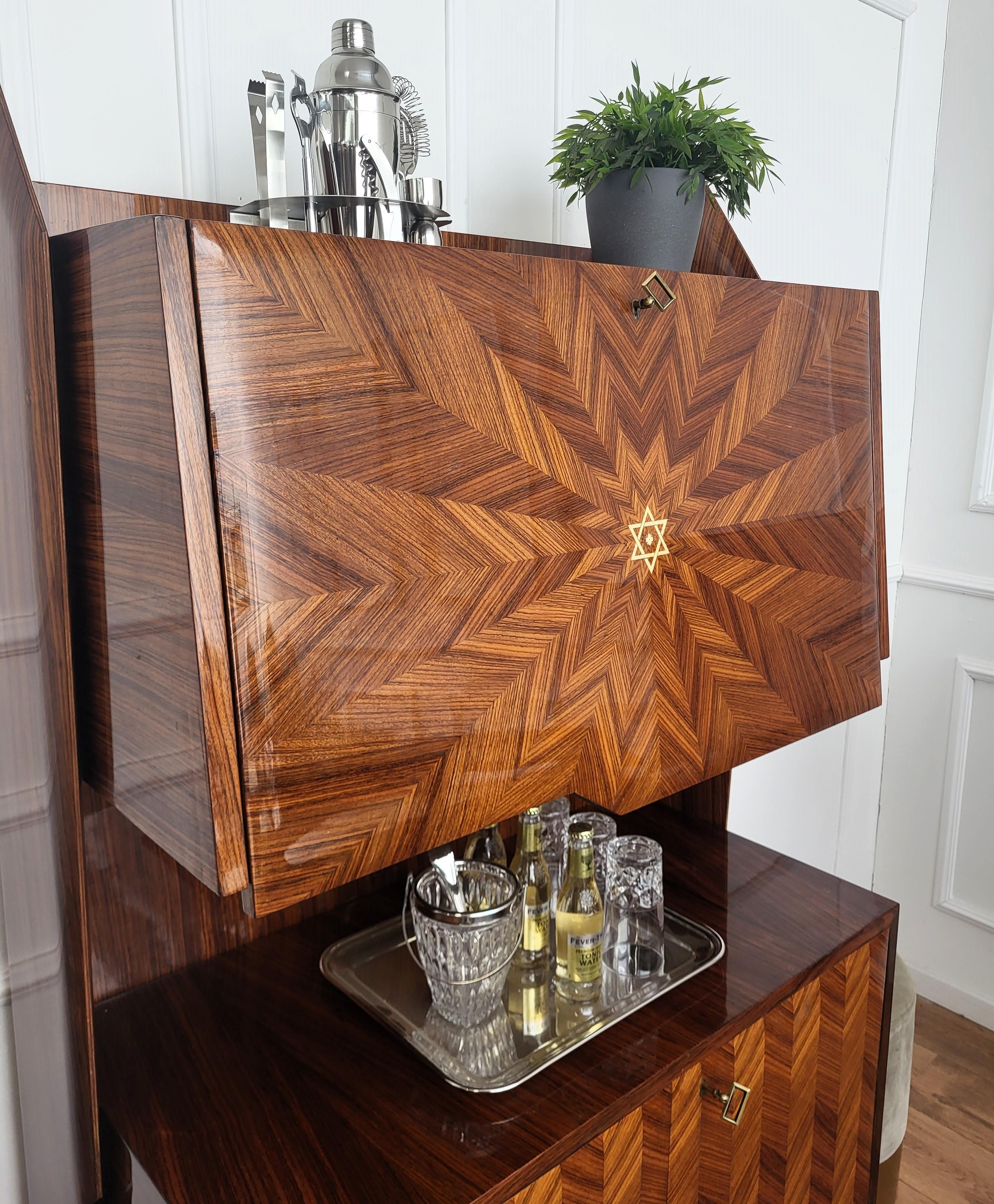 1950s Art Deco Mid-Century Italian Walnut Wood and Brass Flap Dry Bar Cabinet 4