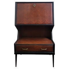 Used 1950s Art Deco Mid-Century Italian Walnut Wood and Brass Tall Dry Bar Cabinet