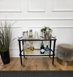 1950s Art Deco Mid-Century Italian Wood and Brass Dry Bar Cabinet Liquor Cart